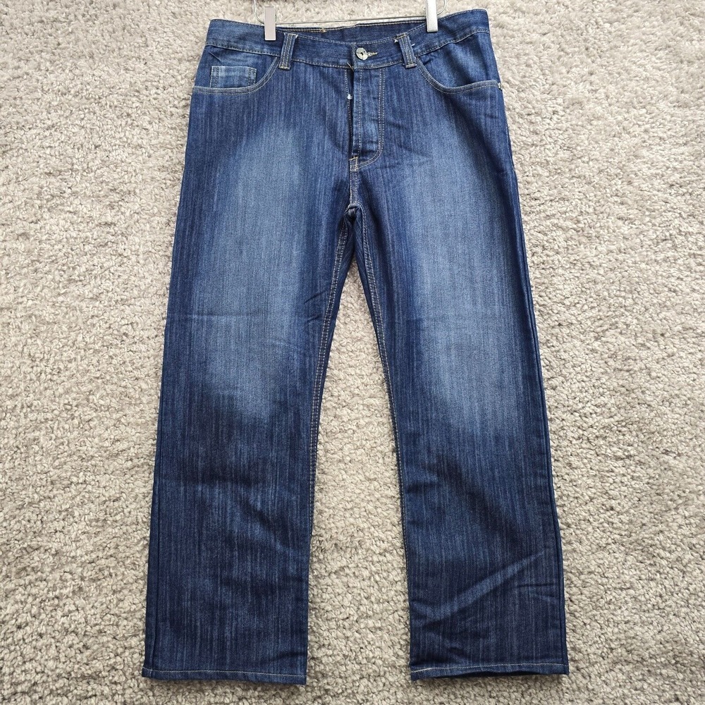 Decibel Straight Leg Jeans Mens 34x27‎ Blue Button Embroidered Streetwear Urban